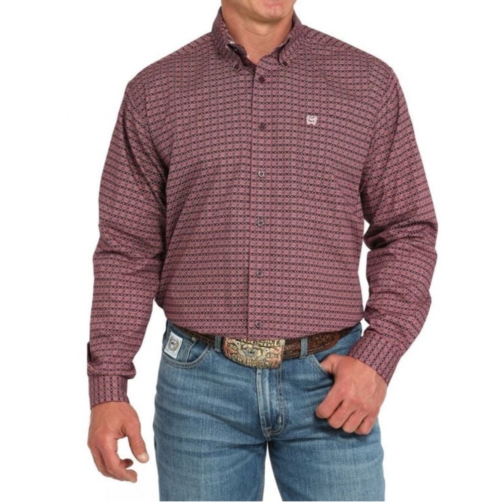 Cinch Burgundy Pink Western Long Sleeve Button Up Shirt Size XL